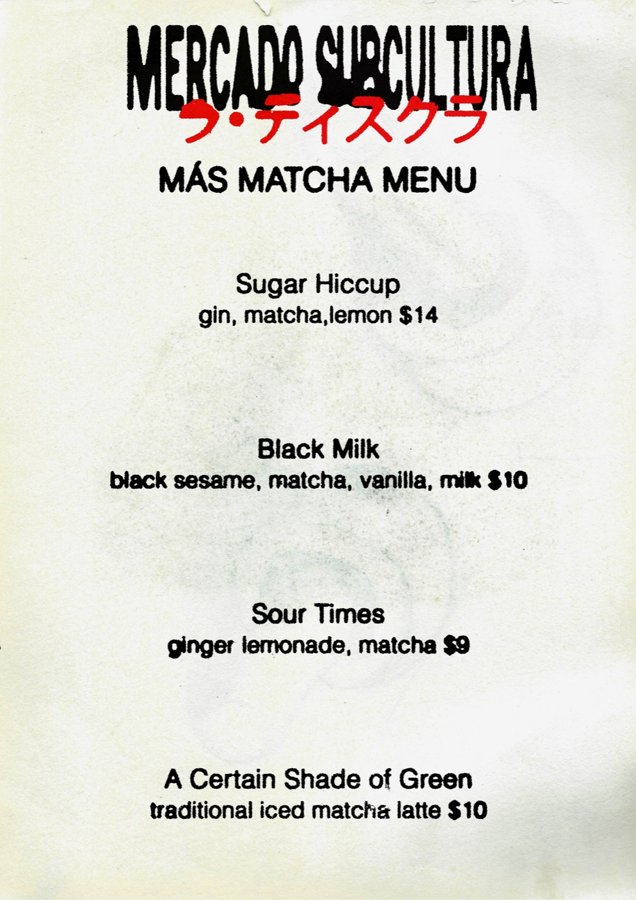 Menu Más Matcha